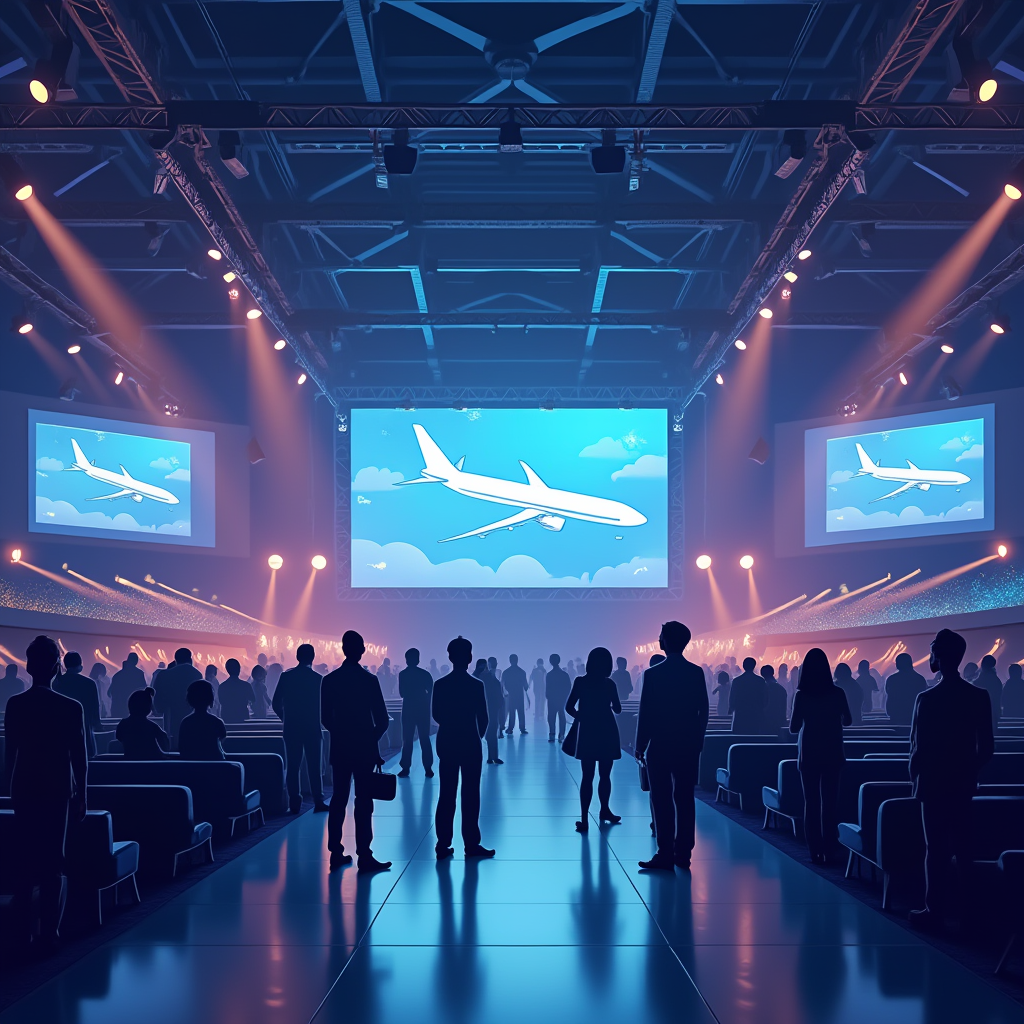 Illustration of an aerospace conference and exhibition